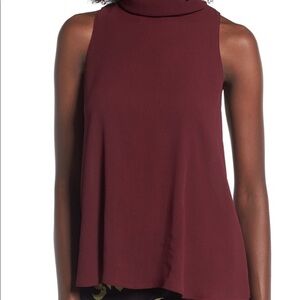 ASTR The Label Tie Back Mock Neck Tank size Small in Wine Red/Burgundy